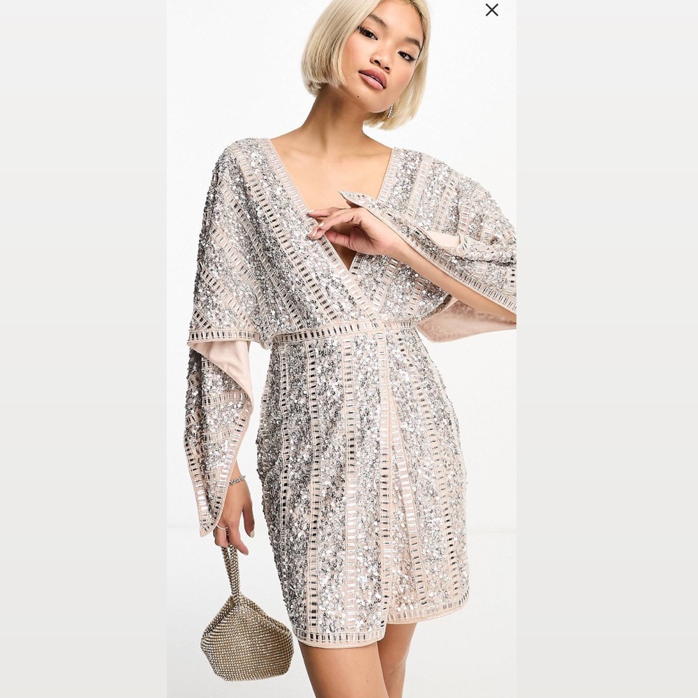 Cape mini dress in blush with silver embellishment